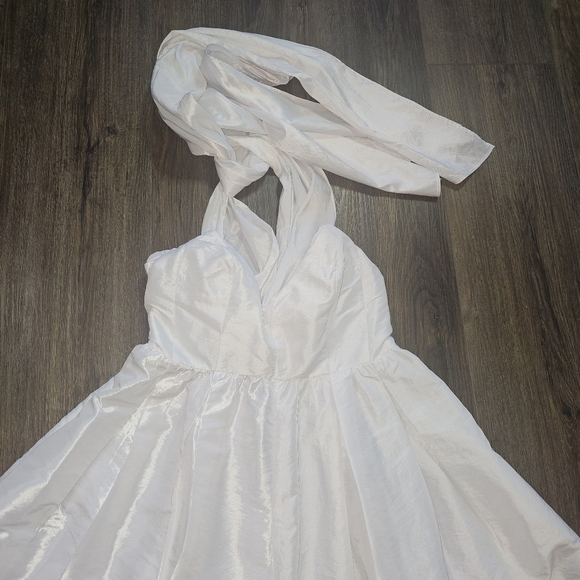 Free People Jade Jumpsuit Ivory Sz S Wide Leg Waist Tie Halter Vacation Resort - Picture 5 of 16